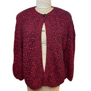 Ruby Rd. Knit Cardigan Single Button Red/Black Sz. XL Cozy Packable
